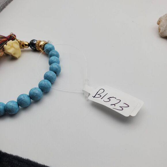 Turqoiuse festive tassel elephant bracelet B1523 - Picture 3 of 4